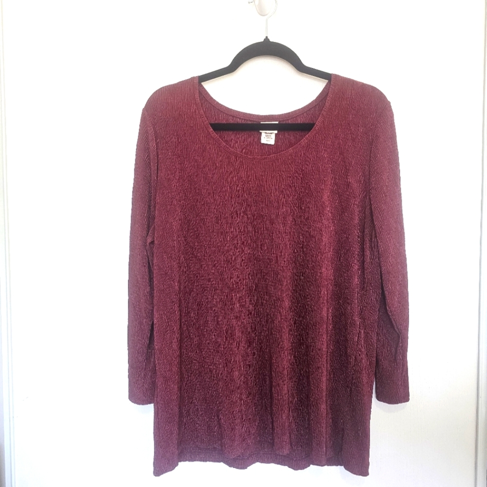 Covington Women's vintage burgandy textured 3/4 length sleeve top size XL